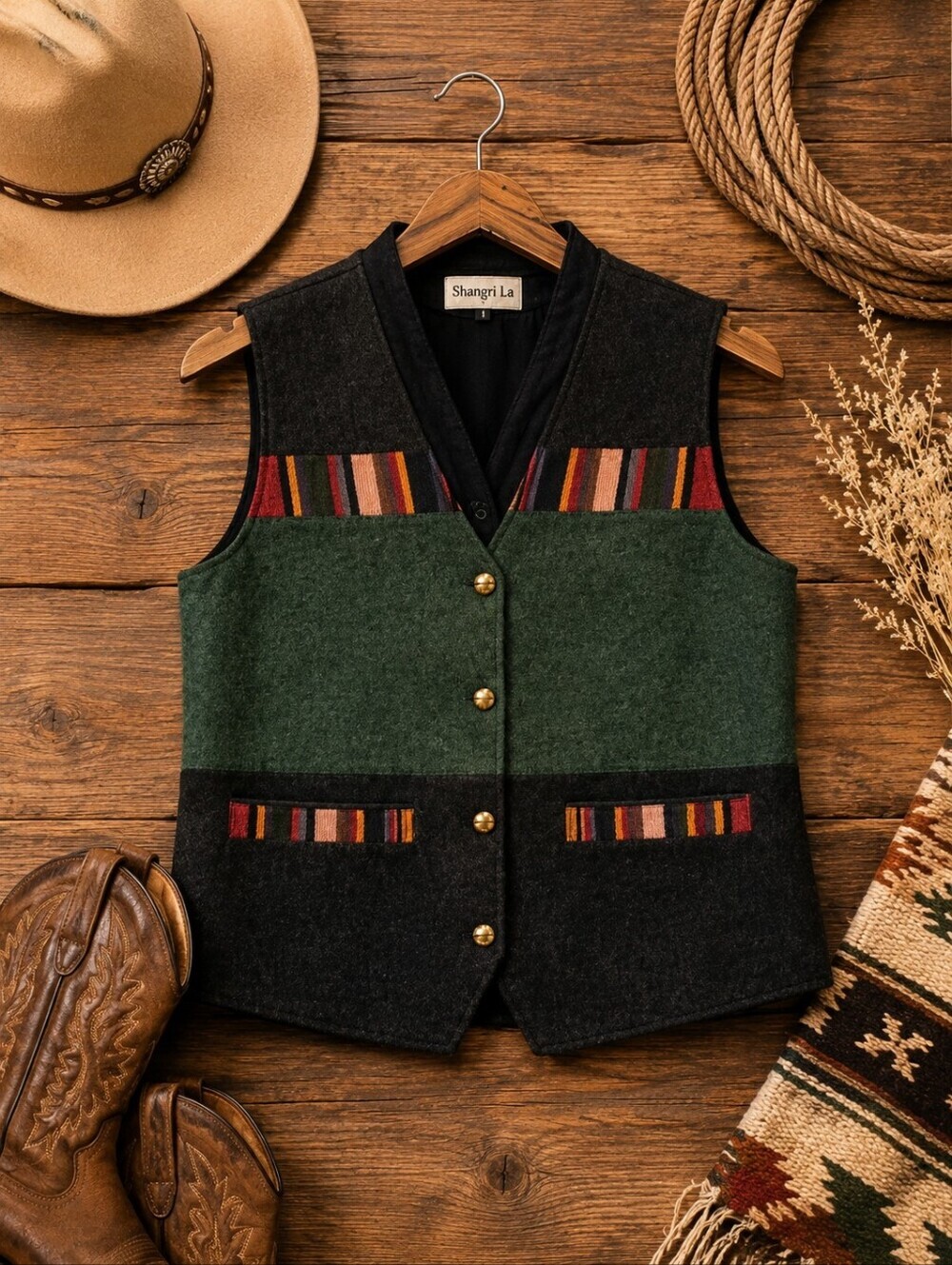 Shangri La Nepal Wool Blend Western Boho Vest Size 1 - 24.5 Ptp